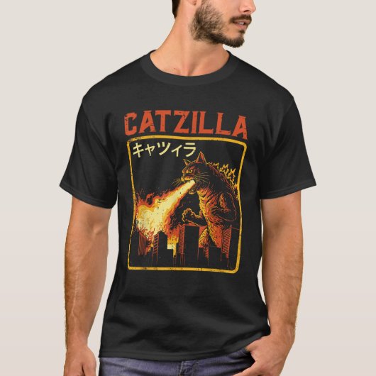 Catzilla Cat Monster Funny Japanese Parody Women M Tシャツ (正面)