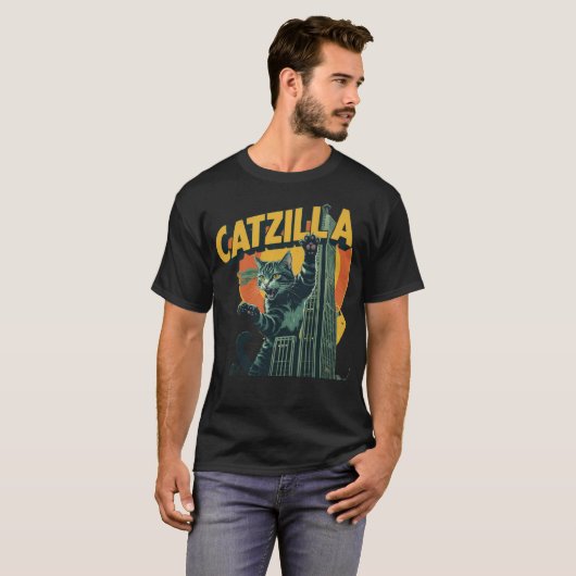 Catzilla Funny Cat Meme Tシャツ (正面フル)