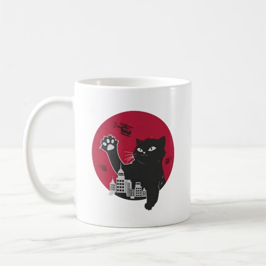 Catzilla - Giant Black Cat Parody with City コーヒーマグカップ (左)