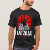 Catzilla Japanese Sunset fighting helicopter funny Tシャツ (正面)