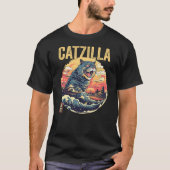 Catzilla Kaiju Cat Japanese Art Comic Anime Cat Ca Tシャツ (正面)