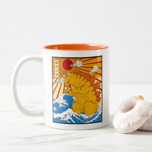 Catzilla Off Kanagawa Funny Japanese Art Cat Graph ツートーンマグカップ (ドーナツ)