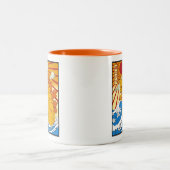 Catzilla Off Kanagawa Funny Japanese Art Cat Graph ツートーンマグカップ (中央)