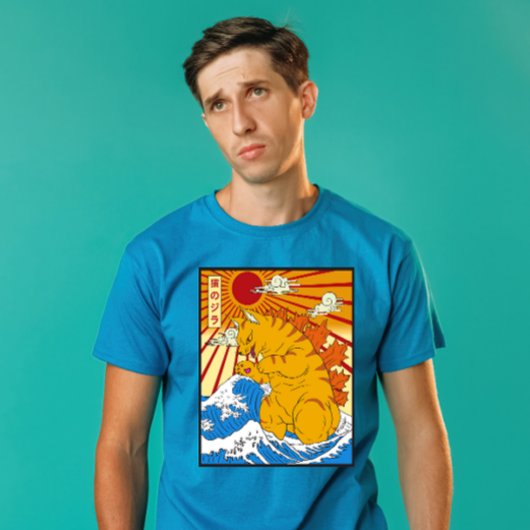 Catzilla Off Kanagawa Funny Japanese Art Cat Graph Tシャツ