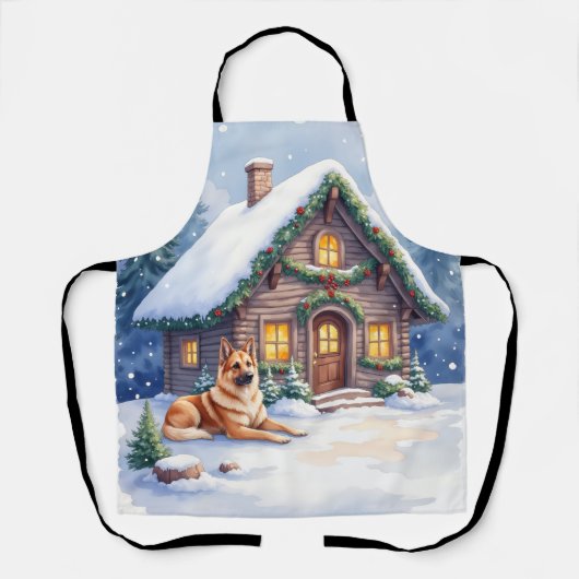 Caucasian Shepherd Dog Mountain Cabin Christmas エプロン (正面)
