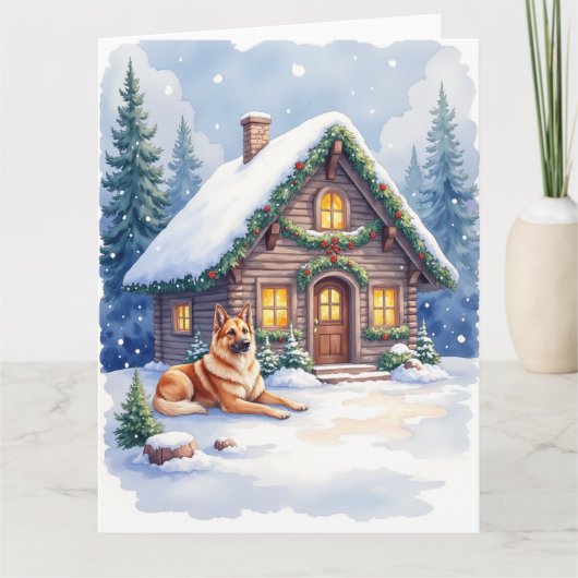 Caucasian Shepherd Dog Mountain Cabin Christmas カード (正面)