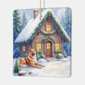 Caucasian Shepherd Dog Mountain Cabin Christmas セラミックオーナメント (左)
