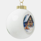 Caucasian Shepherd Dog Mountain Cabin Christmas セラミックボールオーナメント (左)