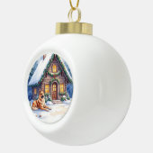 Caucasian Shepherd Dog Mountain Cabin Christmas セラミックボールオーナメント (右)