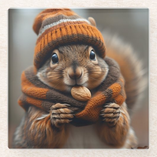 Caught snacking again - Squirrel Ai image ガラスコースター (正面)