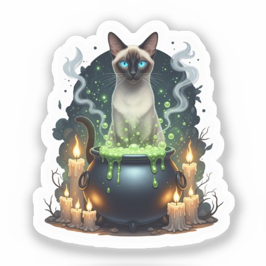 Cauldron Siamese – 魔法のシャム猫 シール (正面)