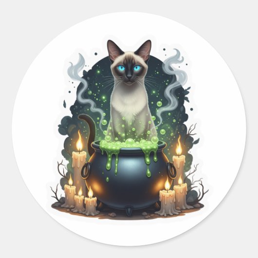 Cauldron Siamese – 魔法のシャム猫 ラウンドシール (正面)