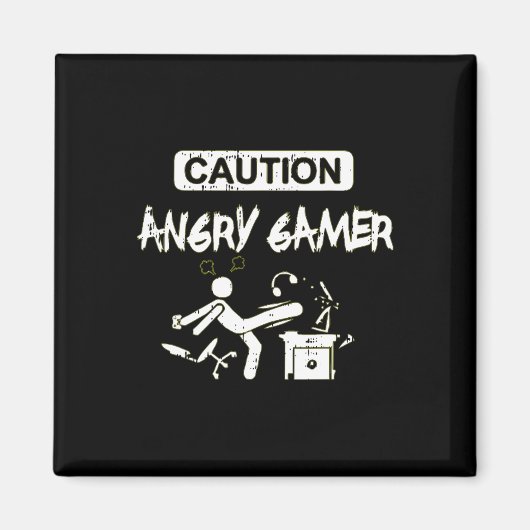 Caution Angry Gamer Computer Funny Video Game Gift マグネット (正面)