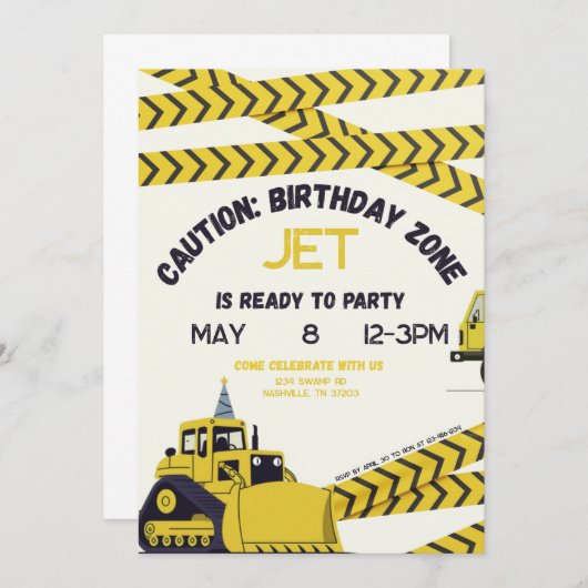 Caution: Birthday Zone Invitation 招待状 (正面/裏面)
