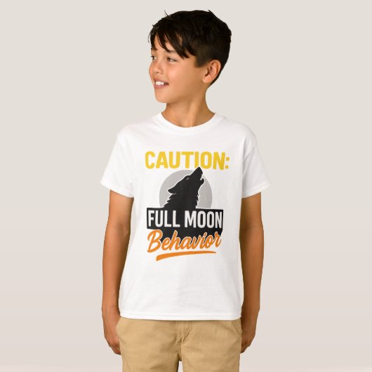 Caution Full Moon Behavior Shirt – Funny Werewolf  Tシャツ (正面フル)