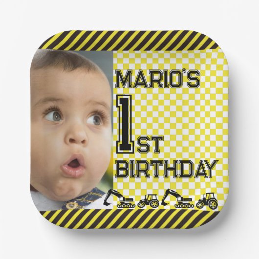 Caution! Funny First Birthday party ペーパープレート (正面)