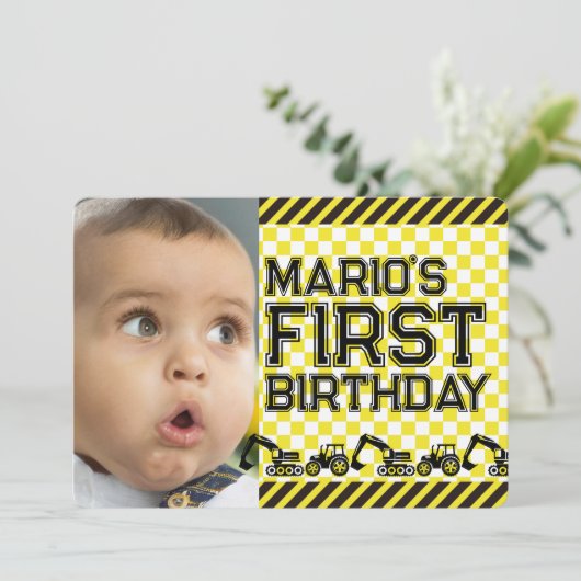 Caution! Funny First Birthday party Invitation 招待状 (スタンド正面)