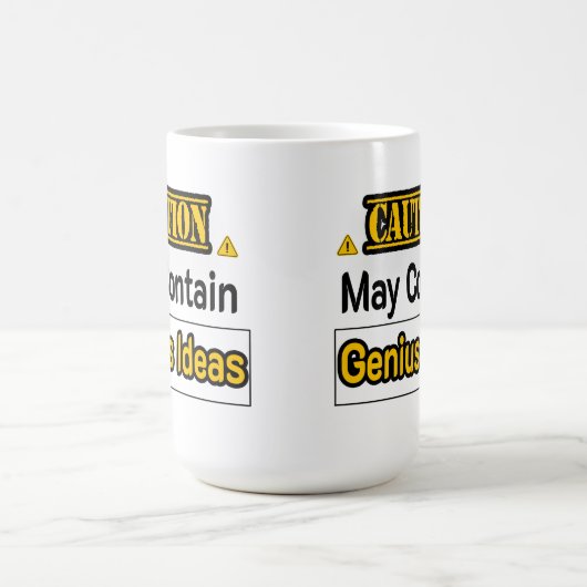 Caution Geniusアイディアおもしろいオフィスギフト コーヒーマグカップ (中央)