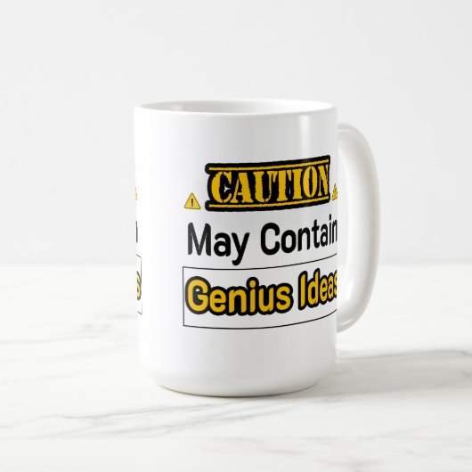 Caution Geniusアイディアおもしろいオフィスギフト コーヒーマグカップ (正面右)