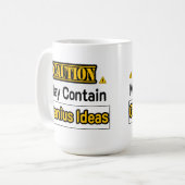 Caution Geniusアイディアおもしろいオフィスギフト コーヒーマグカップ (正面左)