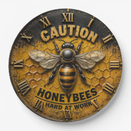 Caution Honeybees Hard at Work Rustic Beekeeper ペーパープレート