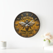 Caution Honeybees Hard at Work Rustic Beekeeper ラージ壁時計 (ホーム)