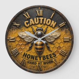 Caution Honeybees Hard at Work Rustic Beekeeper ラージ壁時計