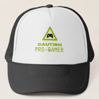 Caution Pro-Gamer Trucker Hat - Retro Gaming Style キャップ