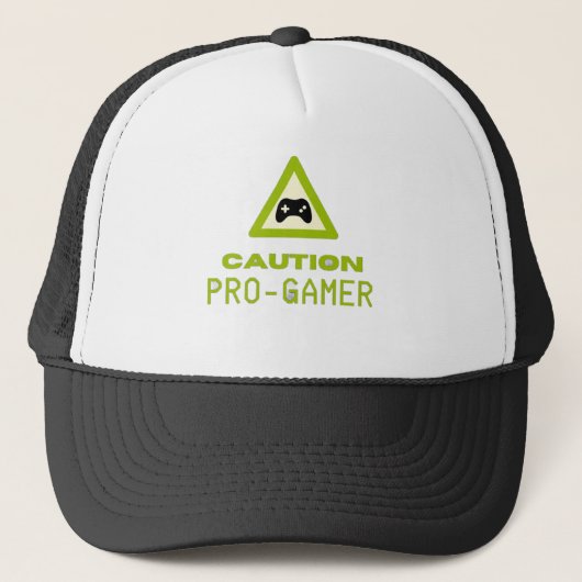 Caution Pro-Gamer Trucker Hat - Retro Gaming Style キャップ (正面)
