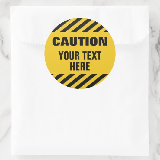 Caution stripes with any text round ラウンドシール (バッグ)
