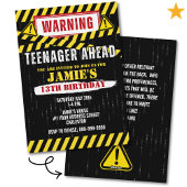 Caution Warning Sign Teenager 13th Birthday  招待状