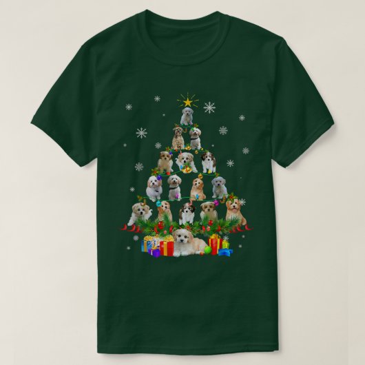 Cavachon Christmas Tree Lights Funny Lover Dog Xma Tシャツ (デザイン正面)