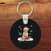 Cavachon Snowly Christmas Tree Lights Pajama Dog X キーホルダー (正面)