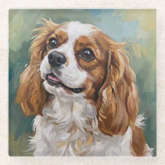 Cavalier Glass Coaster for Dog Lovers ガラスコースター (正面)