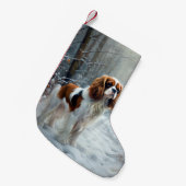 Cavalier King 雪の降るクリスマス ブラシ加工 スモールクリスマスストッキング (正面 (吊り時))