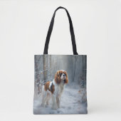 Cavalier King 雪の降るクリスマス ブラシ加工 トートバッグ (正面)