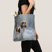 Cavalier King 雪の降るクリスマス ブラシ加工 トートバッグ (クローズアップ)