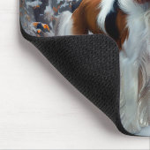 Cavalier King 雪の降るクリスマス ブラシ加工 マウスパッド (コーナー)