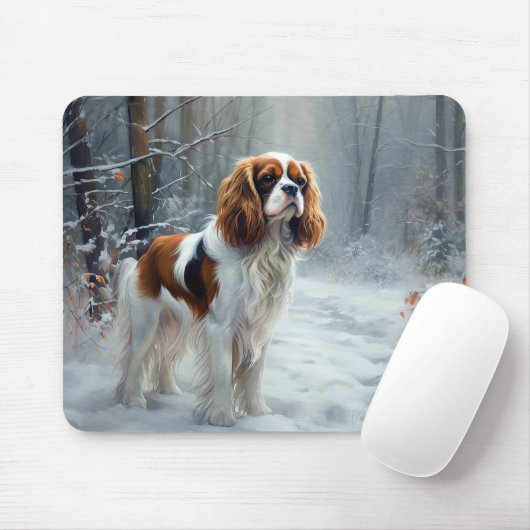Cavalier King 雪の降るクリスマス ブラシ加工 マウスパッド (マウス)