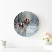 Cavalier King 雪の降るクリスマス ブラシ加工  ラージ壁時計 (ホーム)