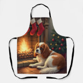 Cavalier King Charles by the Fireplace Christmas エプロン (正面)