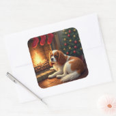 Cavalier King Charles by the Fireplace Christmas スクエアシール (封筒)