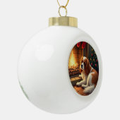 Cavalier King Charles by the Fireplace Christmas セラミックボールオーナメント (左)