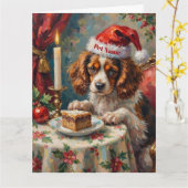 Cavalier King Charles Christmas Pudding Tea Party  カード (黄色い花)