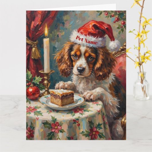 Cavalier King Charles Christmas Pudding Tea Party  カード (黄色い花)