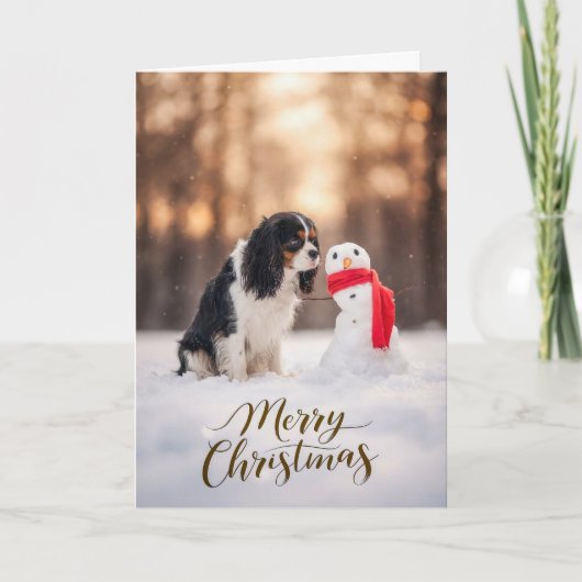 Cavalier King Charles Christmas Snowman シーズンカード (正面)