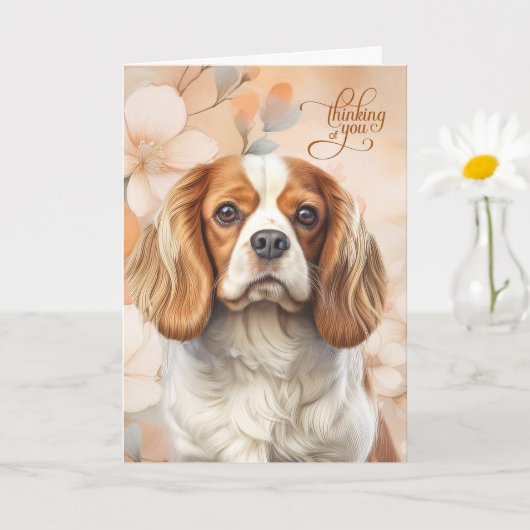 Cavalier King Charles Dog Blossoms Thinking of You カード (小さな植物)
