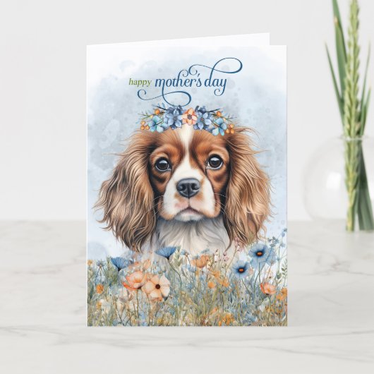 Cavalier King Charles Dog Wildflowers Mother's Day シーズンカード (正面)