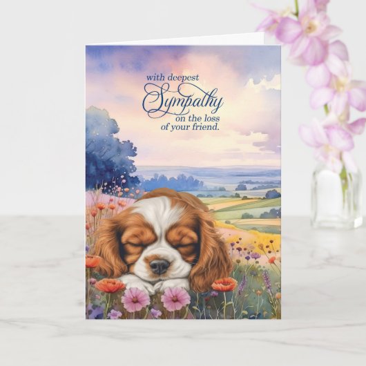 Cavalier King Charles Dog Wildflowers Pet Sympathy カード (蘭)