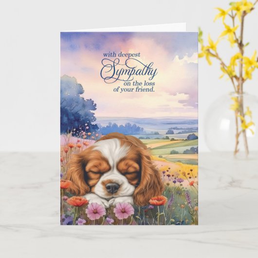 Cavalier King Charles Dog Wildflowers Pet Sympathy カード (黄色い花)